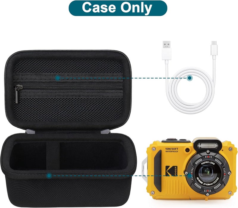 Canboc Carrying Case for Kodak PIXPRO WPZ2 Rugged Waterproof Digital Camera, Underwater Photography Camera Bag, Mesh Pocket fits USB Cable, Battery, Adapter, Black (Case Only) - Image 2
